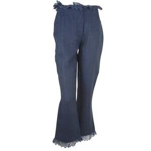 Vintage Chanel 01P 100% Linen Indigo Metallic Lace Trim Pants